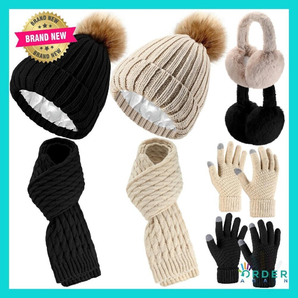 Winter Knit Beanie Scarf Gloves Earmuff Set Warm Touch Screen Accessories